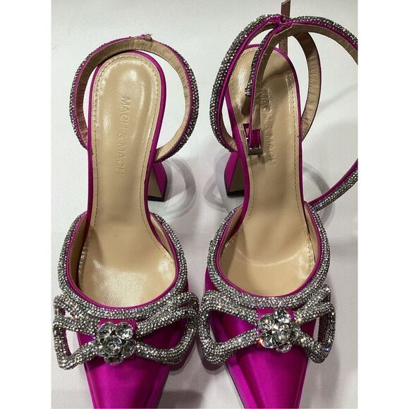 Mach & Mach 140 Double Bow Crystal Embellished Silk Satin Platform Pumps - Picture 4 of 16